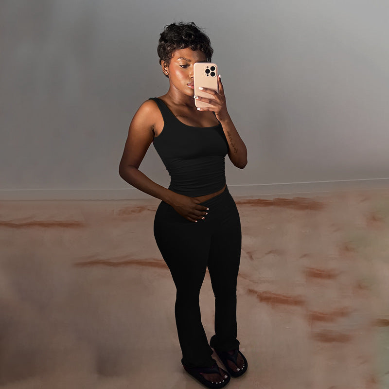 Damen Sportliches Crop-Top und legere Flared Pants Set R&B