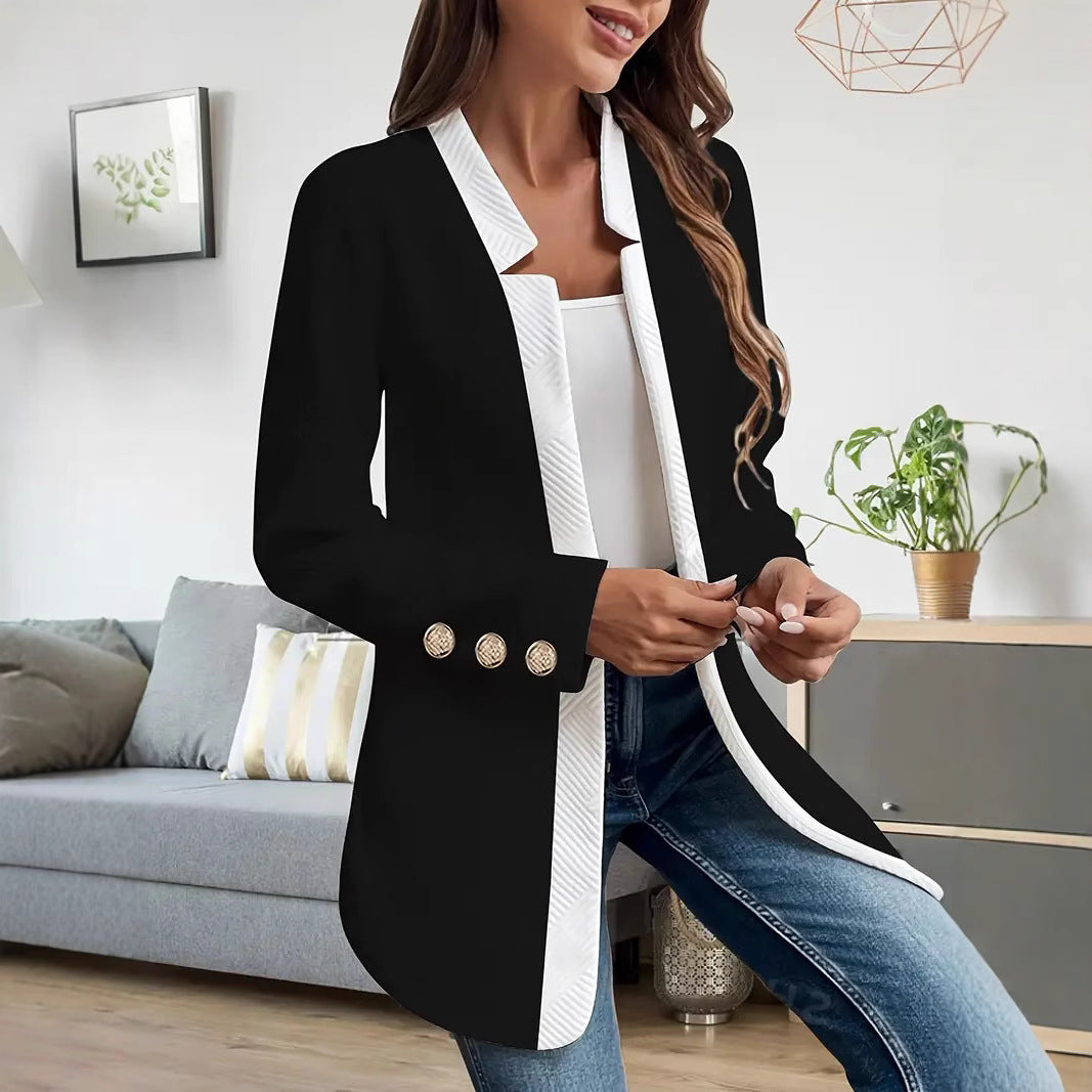 Damen Elegante und schicke Blazerjacke mit Kontrastdetails R&B