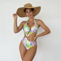 Damen Einteiler Badeanzug mit schickem Cut-Out und buntem Design R&B