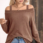 Damen Off-Shoulder Pullover mit modischen Trägern R&B