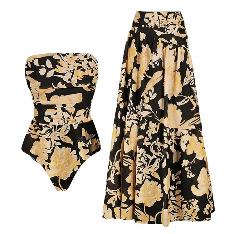 Damen Bandeau Badeanzug mit floralem Design R&B