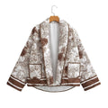 Damen leichte Steppjacke im botanischen Design mit großen Taschen