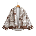 Damen leichte Steppjacke im botanischen Design mit großen Taschen