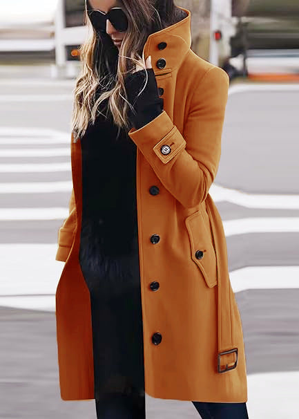 Damen eleganter Trenchcoat mit hohem Kragen und praktischen Taschen R&B
