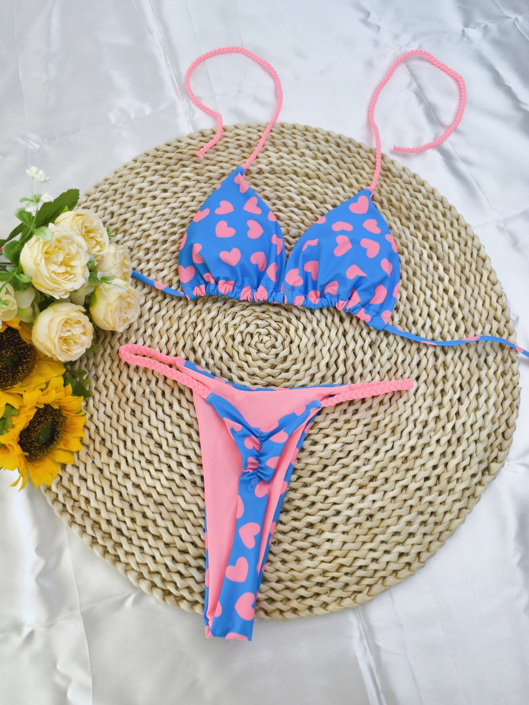 Damen Triangel-Bikini-Set mit fröhlichem Kirschmuster und verstellbaren Trägern R&B