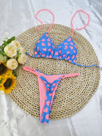 Damen Triangel-Bikini-Set mit fröhlichem Kirschmuster und verstellbaren Trägern R&B