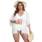 Damen luftiger Kaftan mit bezauberndem Fransenabschluss R&B