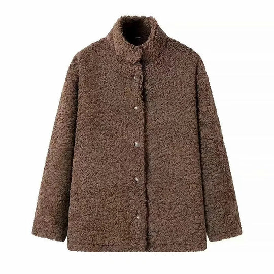 Damen kuschelige Fleecejacke mit hohen Kragen und Druckknopfverschluss R&B
