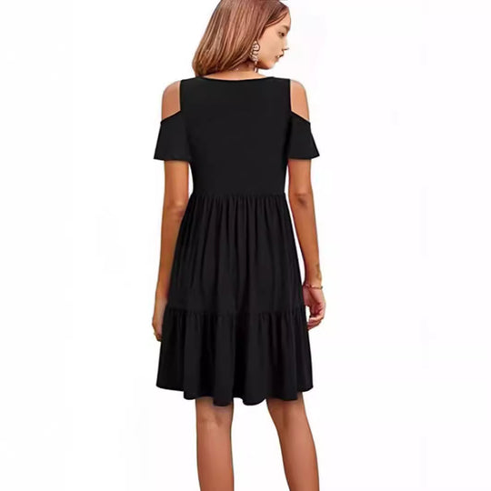 Damen lässiges Kleid mit kaltem Schulterdesign und voluminösem Rock R&B