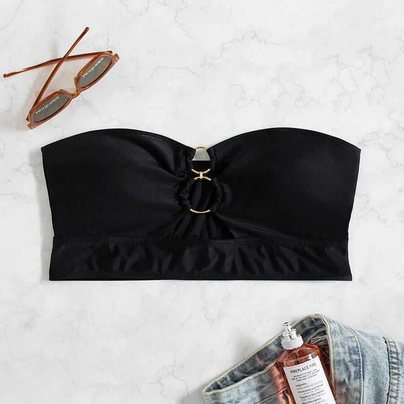 Damen Bandeau-Bikini-Oberteil mit dekorativem Ring-Detail R&B