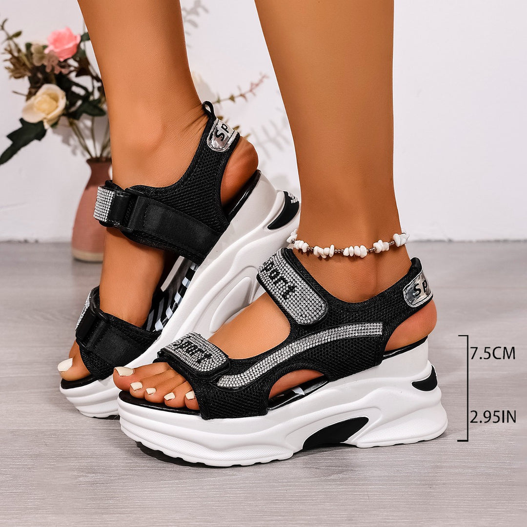 Damen Sportliche Wedge-Sandalen mit atmungsaktiver Oberflächenstruktur und klettbarem Verschluss R&B