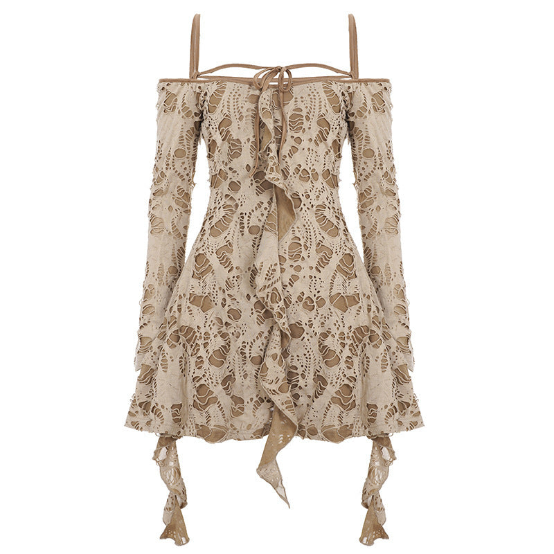 Damen Spitzenkleid mit Rüschendetails und Off-Shoulder-Design R&B