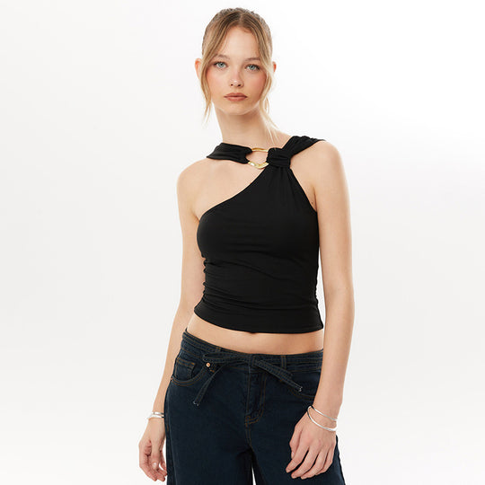 Damen asymmetrisches Trägershirt mit dekorativer Ringverzierung R&B
