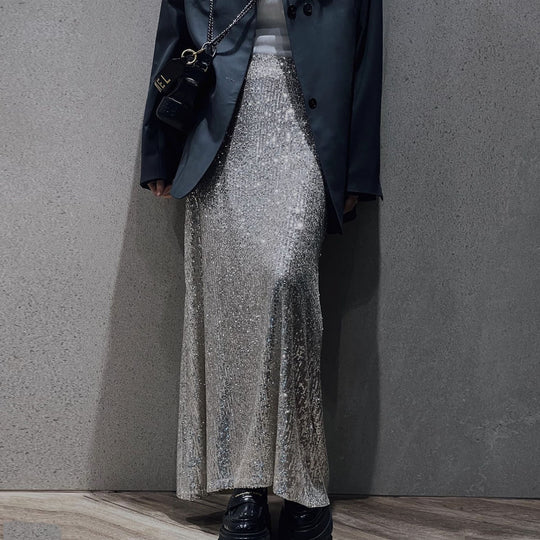 Damen Glitzernder Maxi-Rock mit schmalem Schnitt und hohem Bund R&B