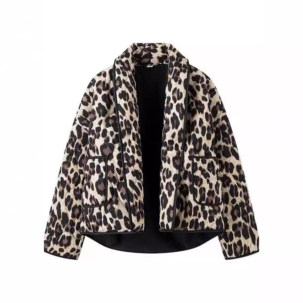 Damen Modische Leopard-Jacke mit eleganten Paspeldetails R&B