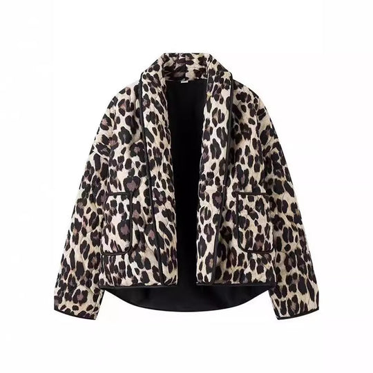 Damen Modische Leopard-Jacke mit eleganten Paspeldetails R&B