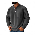 Herren nan thermisches Waffelstrick-Henleyshirt mit Stehkragen Brusttasche und geripptem Komfortschnitt R&B