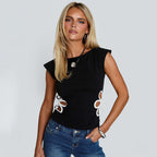 Damen modernes Oberteil mit floralem Cut-Out R&B