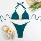Damen Triangel-Bikini mit goldenen Akzenten und verstellbaren Trägern R&B