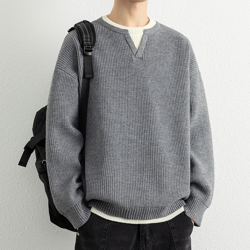 Herren Strickpullover mit V-Ausschnitt und strukturiertem Design R&B
