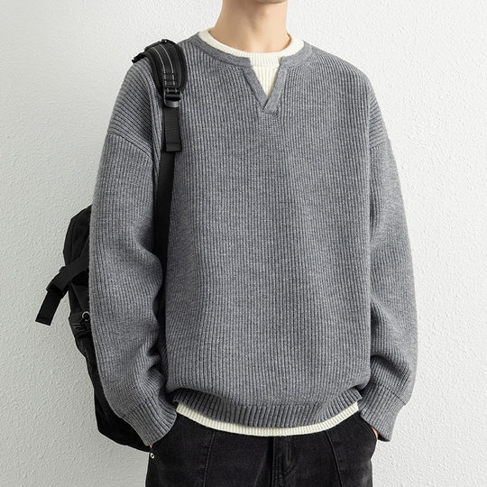 Herren Strickpullover mit V-Ausschnitt und strukturiertem Design R&B