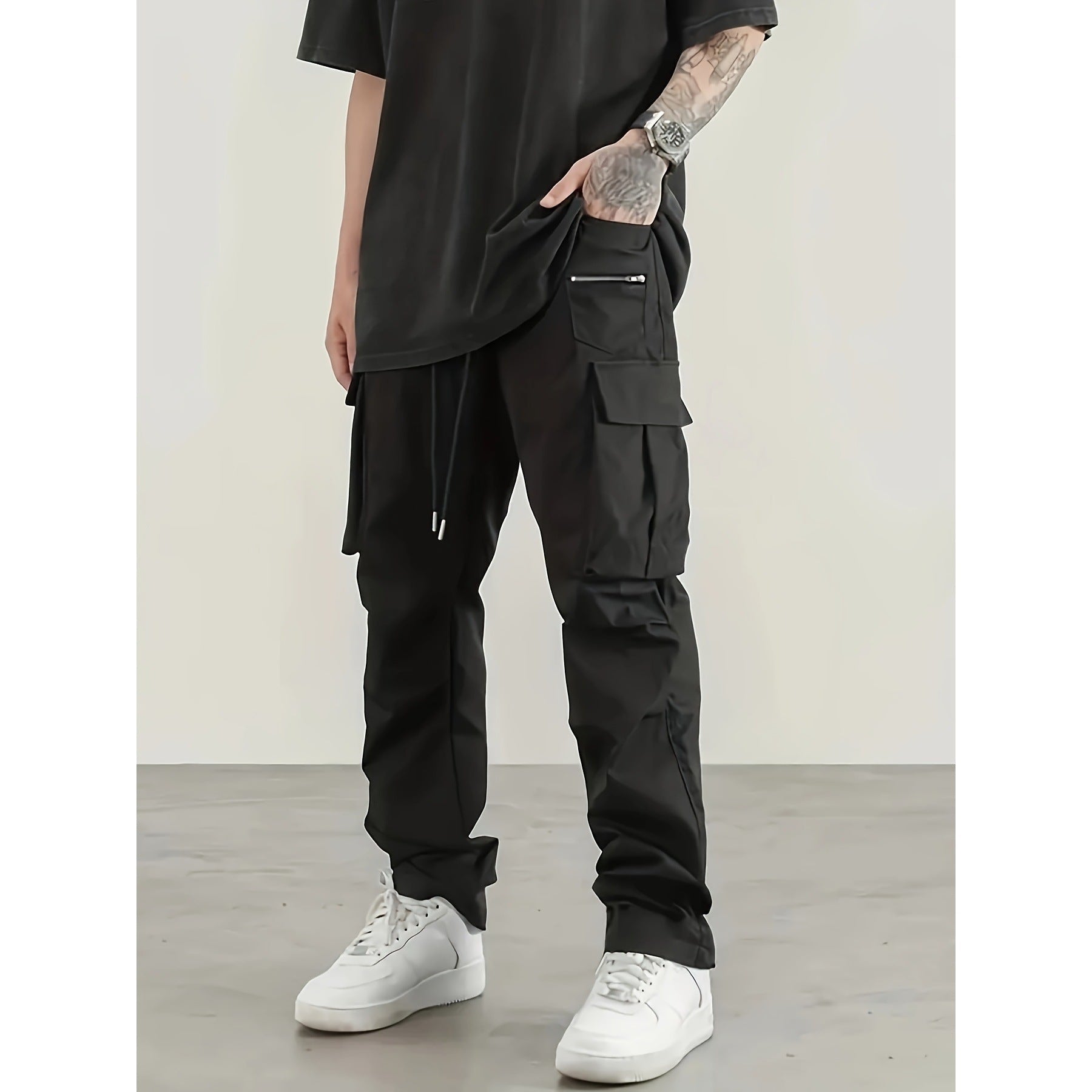 Herren moderne Cargo-Hose mit multifunktionalen Taschen und elastischem Bund Hedi-Mode
