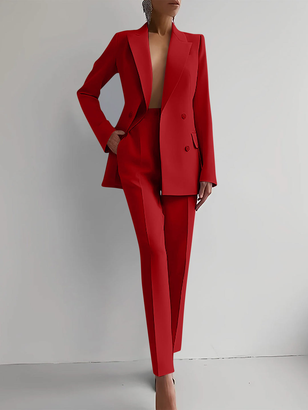 Damen elegante zweireihige Blazer mit maßgeschneiderter Hose R&B
