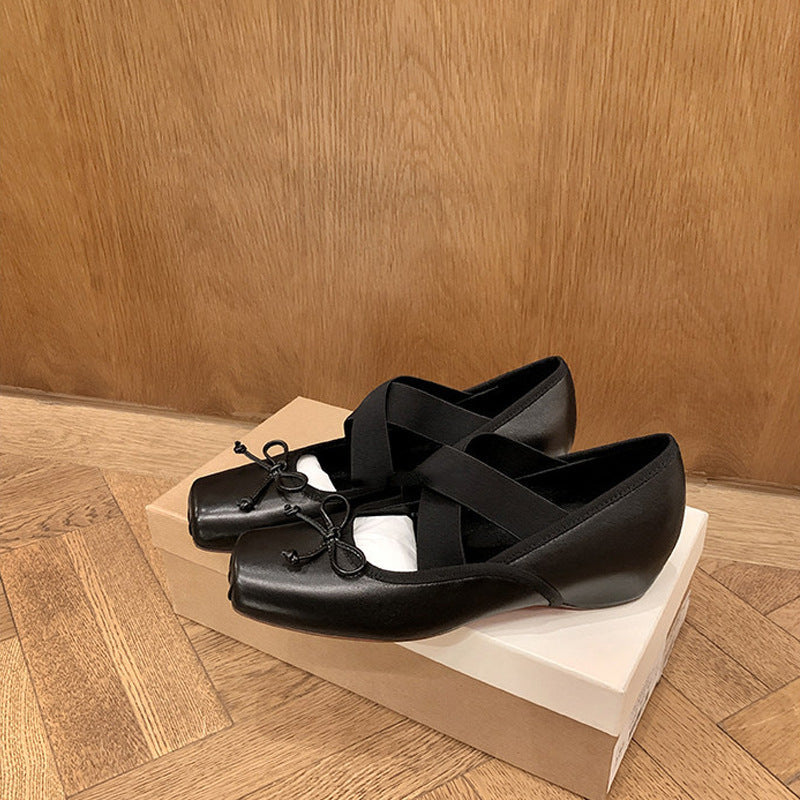 Damen elegante Ballerinas mit kreuzenden Riemen und dekorativem Schleifen-Akzent R&B