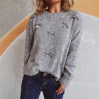 Damen Strickpullover mit verspielten Schleifenakzenten R&B