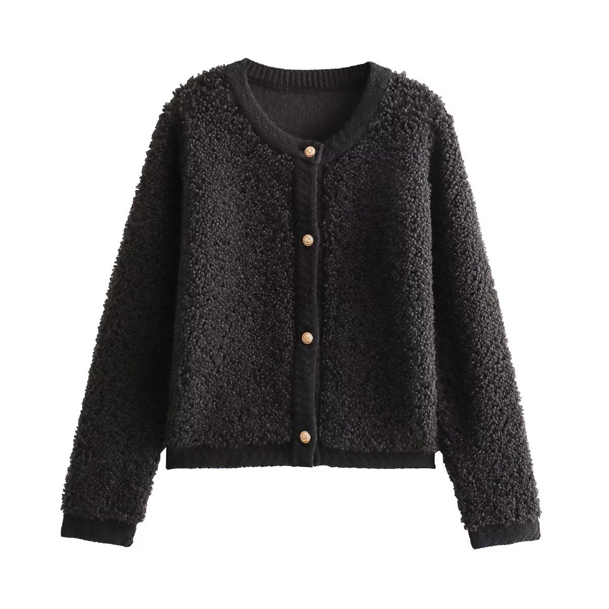 Damen kuschelige Fleecejacke mit dekorativen Holzknöpfen und eleganter Schnittführung R&B
