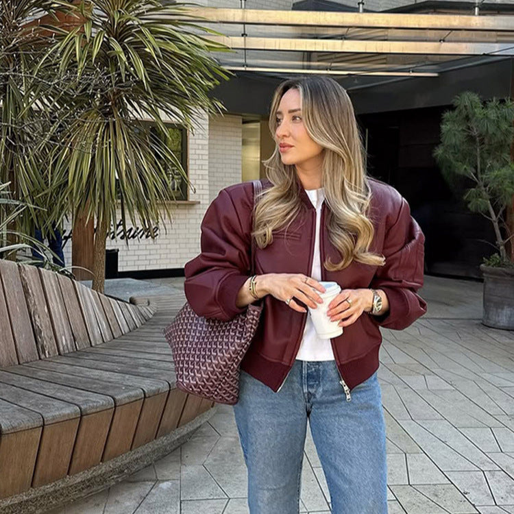 Damen Lässige jacke mit voluminösen Ärmeln und Reißverschluss R&B