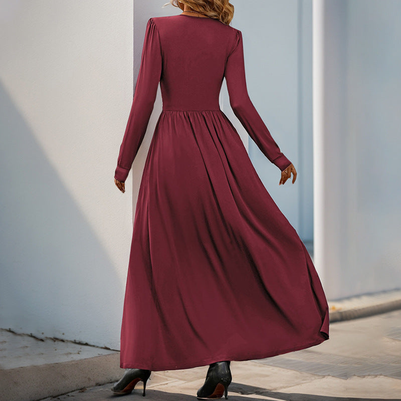 Damen Maxikleid mit tiefem V-Ausschnitt und eleganter Raffung R&B
