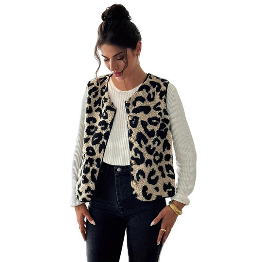 Damen Modische Plüschweste mit Leopardmuster R&B