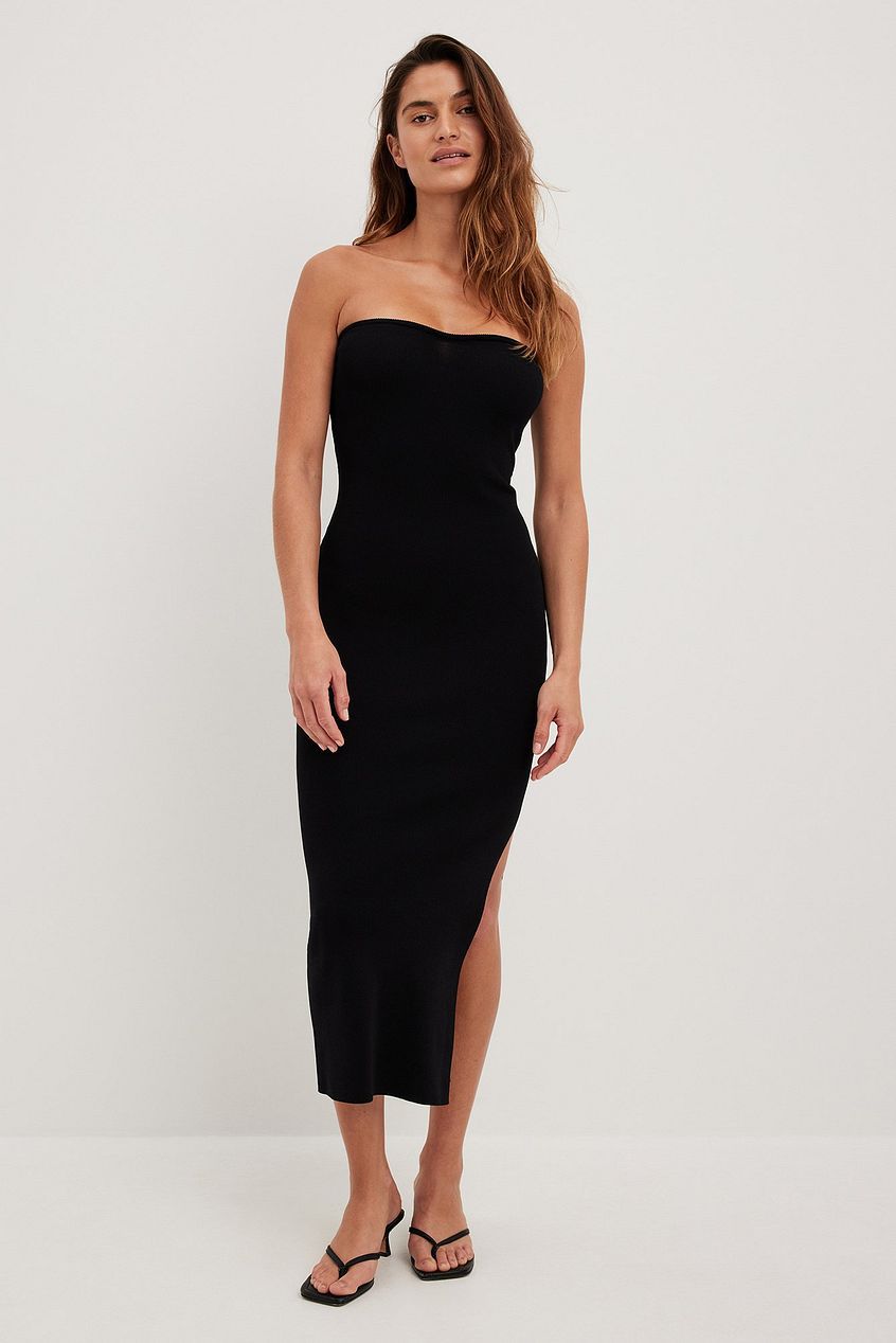 Damen langes Sommerkleid mit figurbetontem Schnitt und seitlichem Schlitz R&B