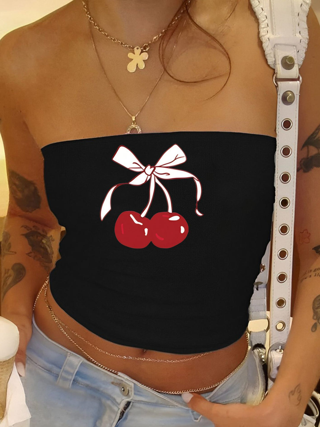 Damen Bandeau-Top mit elegantem Spitzenbandmotiv R&B