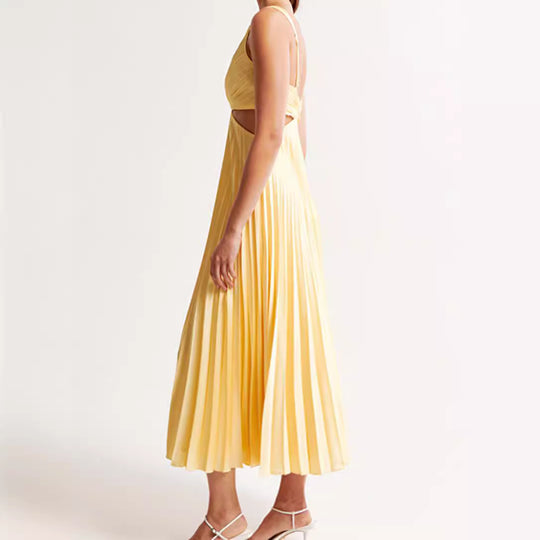 Damen Midikleid mit eleganten Plisseefalten und verführerischem V-Ausschnitt Heidi-Mode