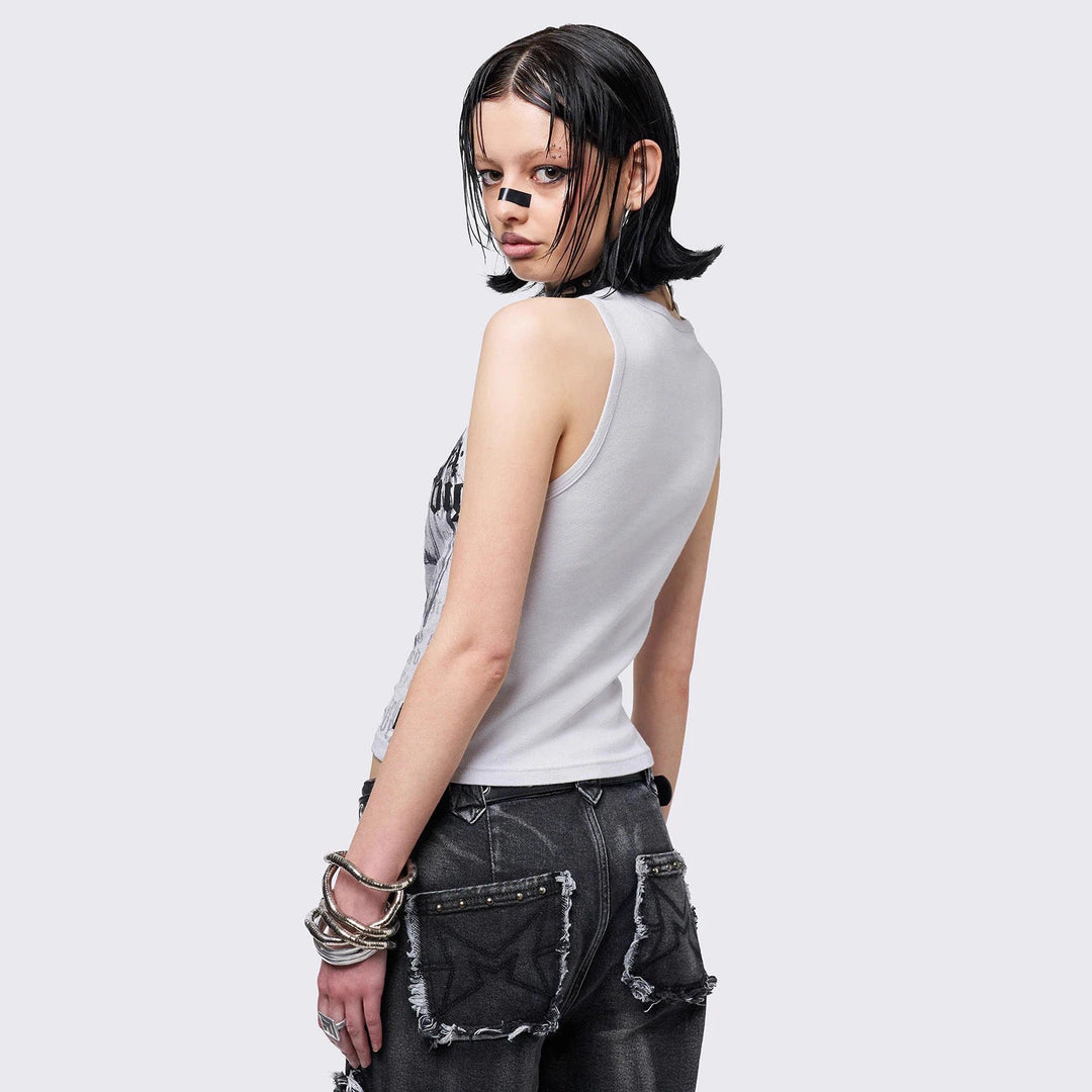 Damen Crop-Top mit urbanem Dystopie-Print R&B