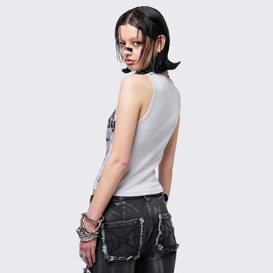 Damen Crop-Top mit urbanem Dystopie-Print R&B