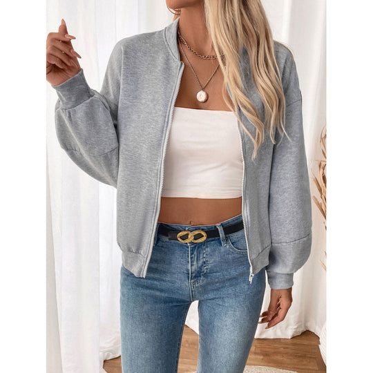 Damen sportliche Sweatjacke mit voluminösen Ärmeln und hohem Kragen R&B