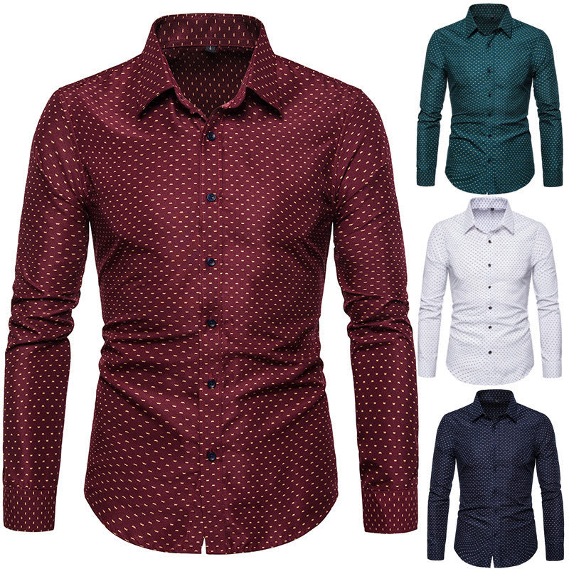 Herren nan gemustertes tailliertes Langarmhemd mit Kentkragen und Stretch R&B