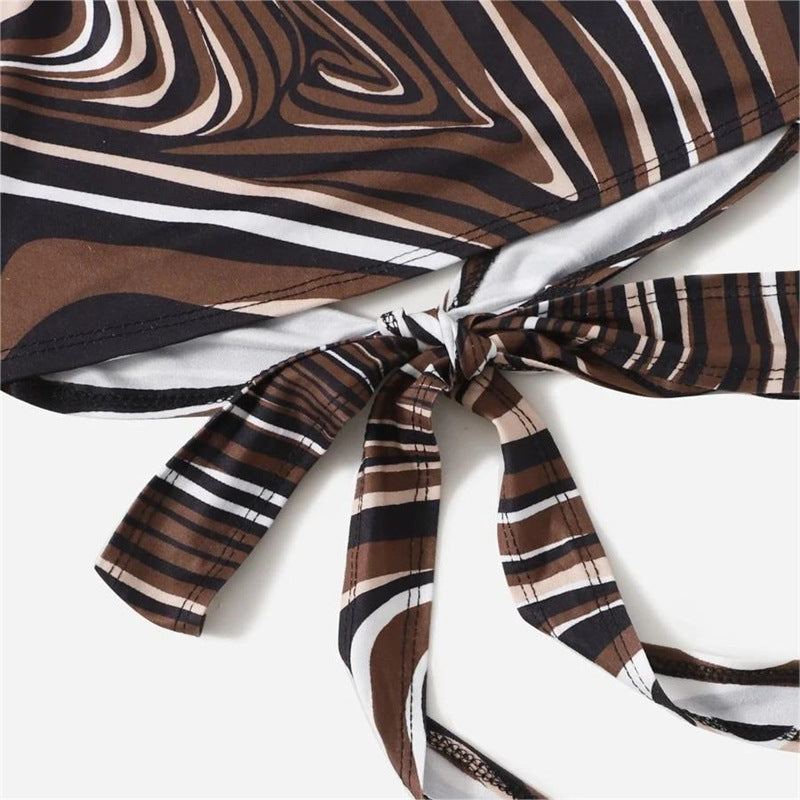 Damen trendiges Halter-Top mit elegantem Wickel-Design und grafischem Print R&B
