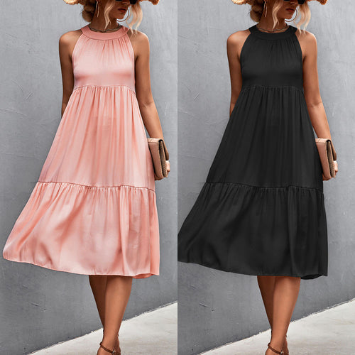 Damen luftiges Sommerkleid mit schwingendem Rock und hohem Hals R&B