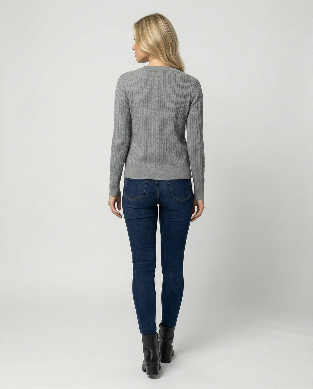 Damen klassischer Strickcardigan mit feiner Zopfstruktur Rundhalsausschnitt und schmaler Silhouette R&B