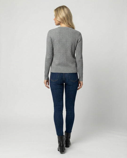 Damen klassischer Strickcardigan mit feiner Zopfstruktur Rundhalsausschnitt und schmaler Silhouette R&B