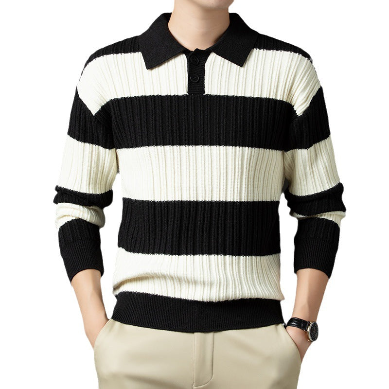 Herren Pullover aus strukturiertem Rippenstrick mit Polokragen R&B
