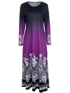 Damen Maxi-Kleid mit farbenfrohem Ombre-Design und floralen Verzierungen R&B