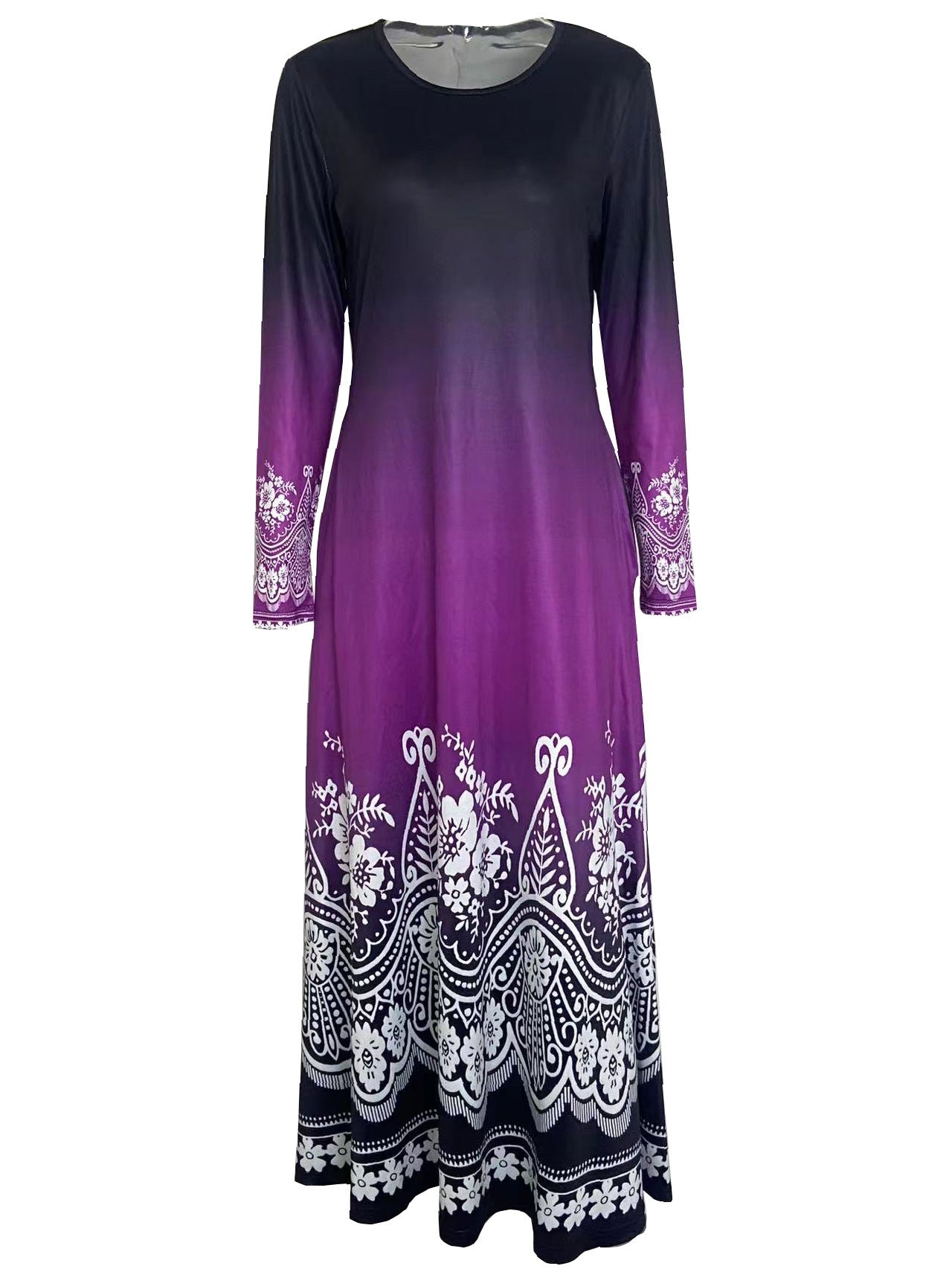 Damen Maxi-Kleid mit farbenfrohem Ombre-Design und floralen Verzierungen R&B