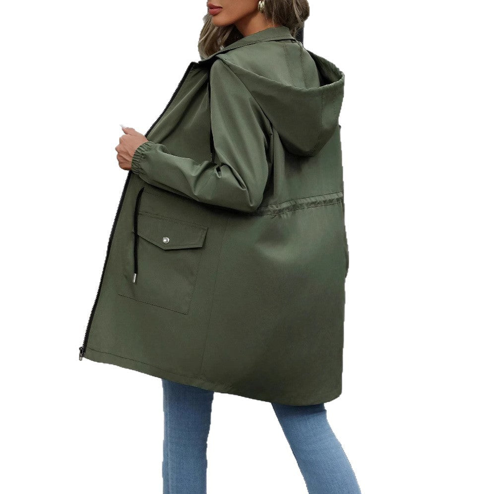 Damen praktische Kapuzenjacke mit verstellbarem Bund und Taschen R&B