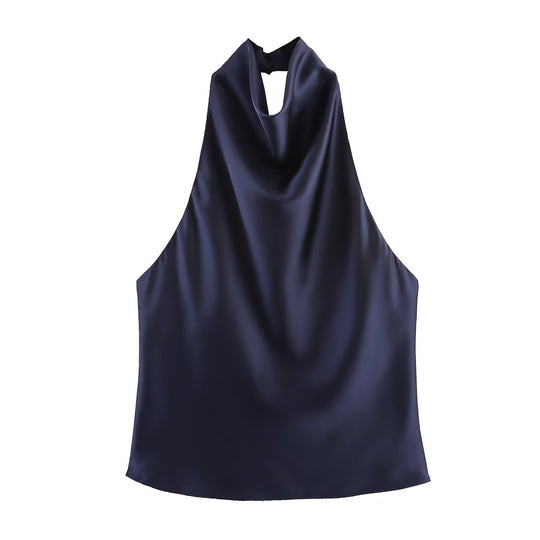 Damen elegantes Haltertop mit fließendem Schnitt und dekorativen Details R&B