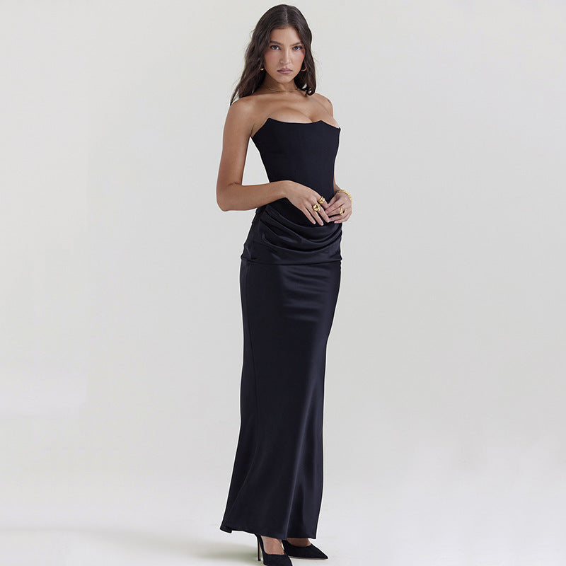 Damen Langärmliges Abendkleid mit strukturiertem Oberteil und elegantem Rüschenbund R&B
